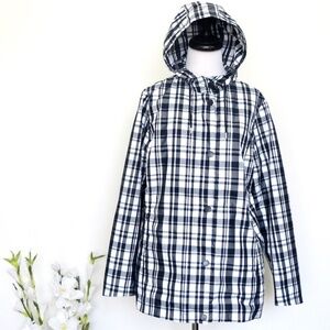 NEW! Brooks Brothers Red Fleece Plaid Print Rain Coat Jacket Navy Blue SZ 6